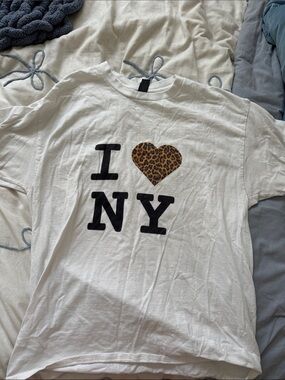 White "I ♥ NY" Graphic Tee with Leopard Heart